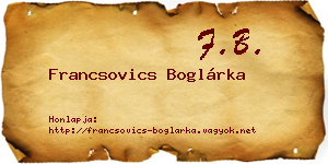 Francsovics Boglárka névjegykártya